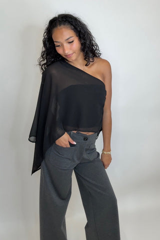 ASYMMETRIC CHIFFON CAPE TOP