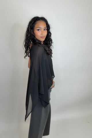 ASYMMETRIC CHIFFON CAPE TOP