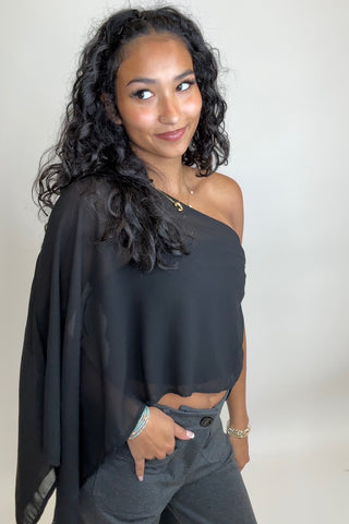 ASYMMETRIC CHIFFON CAPE TOP