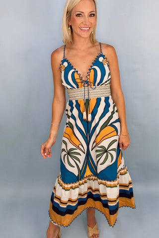 TROPICAL GRAPHIC SLEEVELESS MAXI DRESS