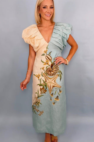 MARINE GARDEN SAND MIDI DRESS