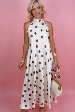 POLKA DOT MOCK NECK MAXI DRESS
