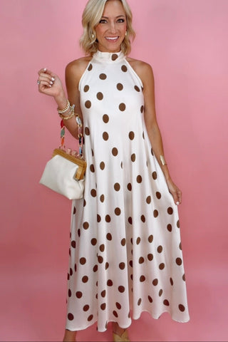 POLKA DOT MOCK NECK MAXI DRESS