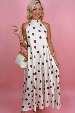 POLKA DOT MOCK NECK MAXI DRESS