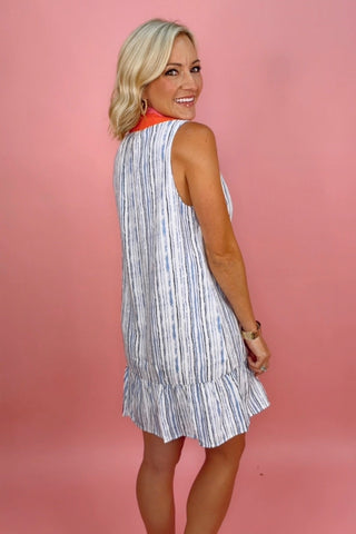 SLEEVELESS STRIPED PATTERN V-NECK DRESS