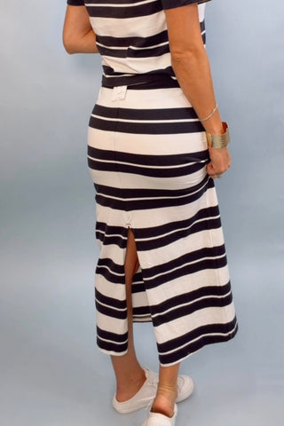 GAIL STRIPED JERSEY MIDI SKIRT