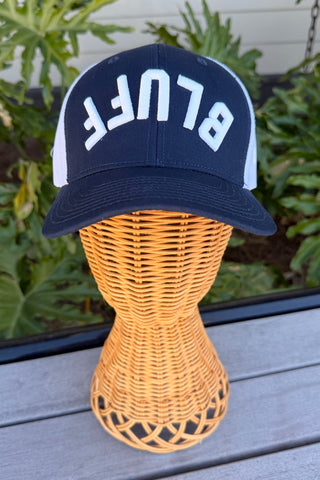 UPSIDE DOWN TRUCKER HAT NAVY & WHITE