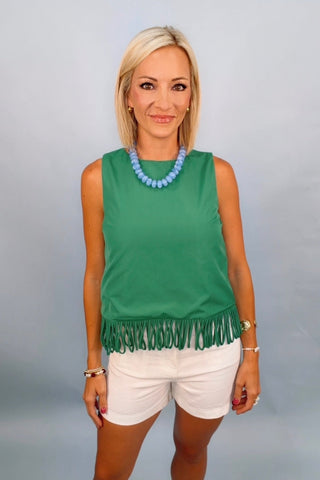 KELLY GREEN FRINGE TOP