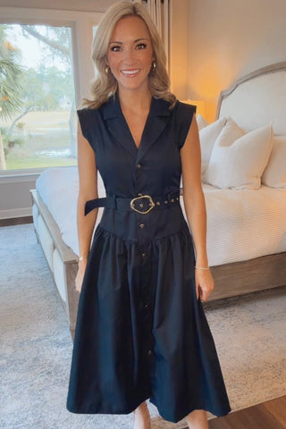 OLIVIA BUTTON UP BELTED SHIRT MIDI DRESS