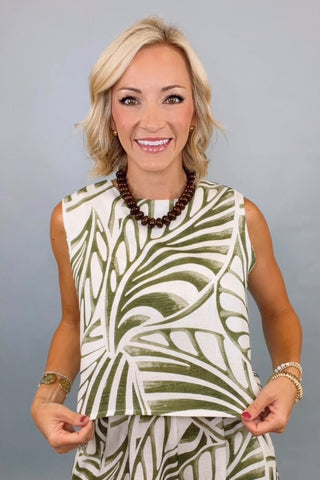 CALATHEA PRINT BACK TIE TOP