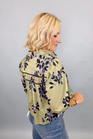 VERDANT LEAVES PINTUCK BLOUSE