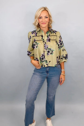 VERDANT LEAVES PINTUCK BLOUSE