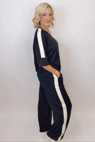 SCUBA KNIT LONG PANTS WITH ELASTIC WAIST BAND AND CONTRAST SIDE TAPE