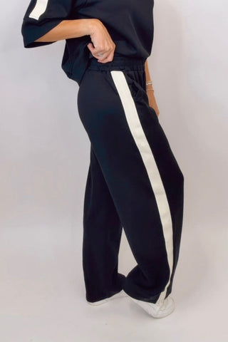 SCUBA KNIT LONG PANTS WITH ELASTIC WAIST BAND AND CONTRAST SIDE TAPE