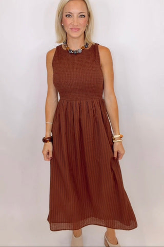 LILA SMOCKED MIDI DRESS