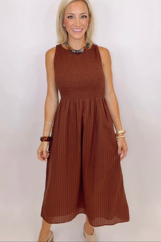 LILA SMOCKED MIDI DRESS
