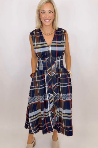 THE HAMPTONS PLAID MIDI DRESS