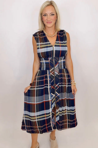 THE HAMPTONS PLAID MIDI DRESS
