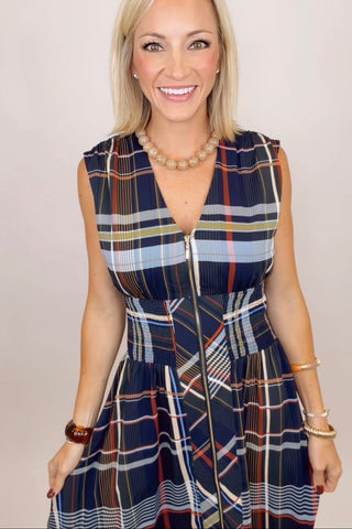 THE HAMPTONS PLAID MIDI DRESS