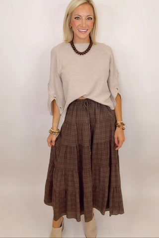 ESPRESSO DAYS WOVEN TIERED MAXI SKIRT