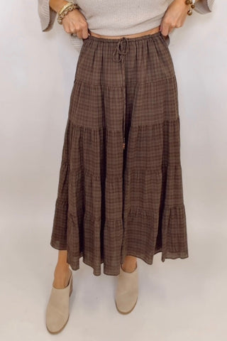 ESPRESSO DAYS WOVEN TIERED MAXI SKIRT