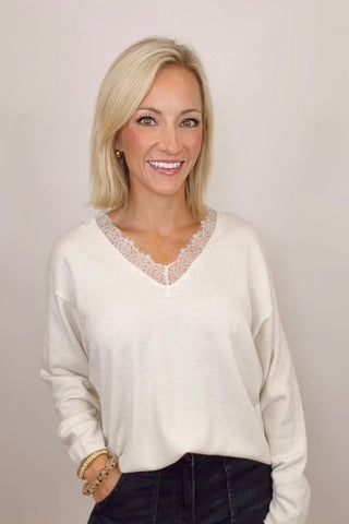 COZY CHARM LACE SWEATER IN CREAM