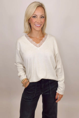COZY CHARM LACE SWEATER IN CREAM