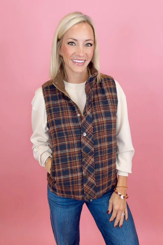 CORDUROY CONTRAST MOCK NECK VEST
