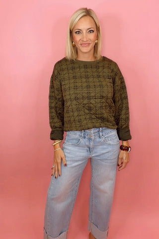 PLAID PRINTED LONG SLEEVE CREW NECK