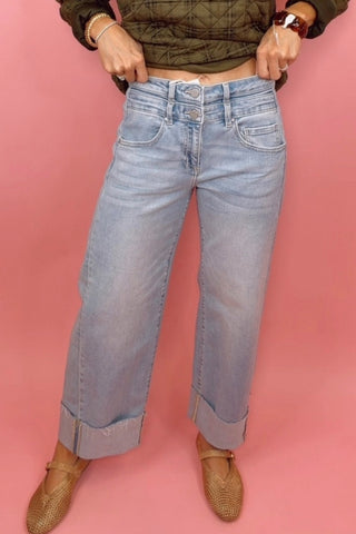 SLOUCHY CROP BARREL JEANS WITH DOUBLE WAISTBAND