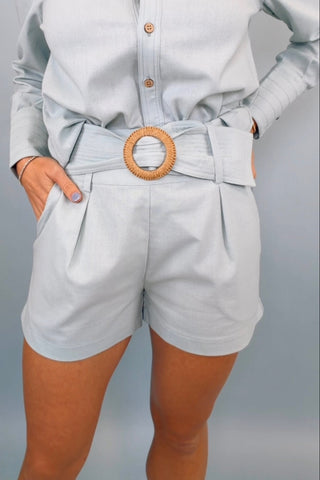 LILY BELTED LINEN BLEND SHORTS