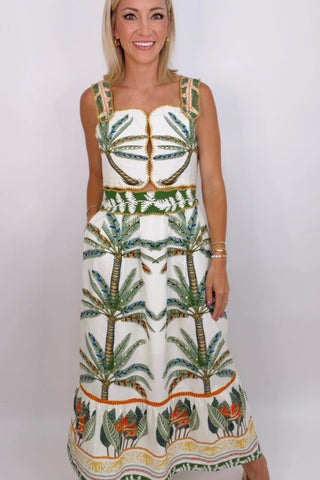SYDNEY TROPICAL PRINT CUTOUT MIDI DRESS