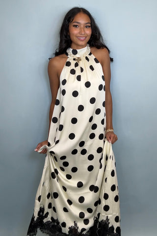 POLKA DOT LACE TRIM MAXI DRESS
