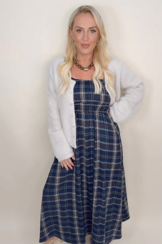 EVERMORE PLAID MIDI DRESS