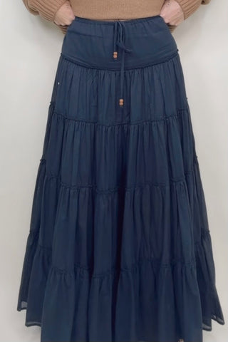 COASTAL NIGHTS BEADED TIERED MAXI SKIRT