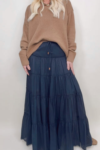 COASTAL NIGHTS BEADED TIERED MAXI SKIRT