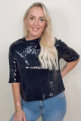 COSMIC GLAM SPARKLY SHORT SLEEVE TOP