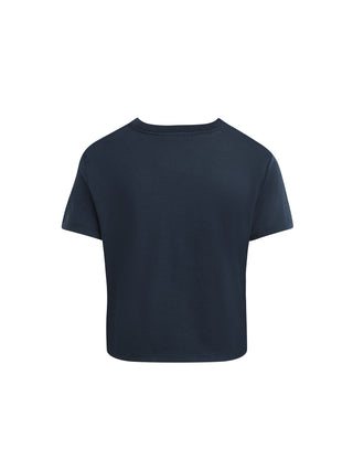 Navy blue t-shirt on a white background