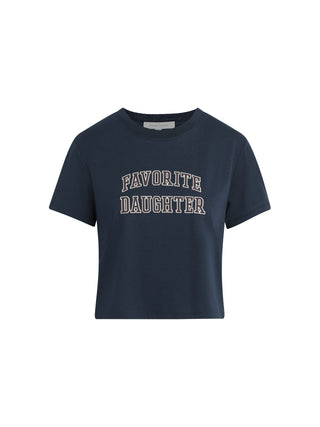 Navy blue t-shirt with 'FAVORITE DAUGHTER' text on a white background