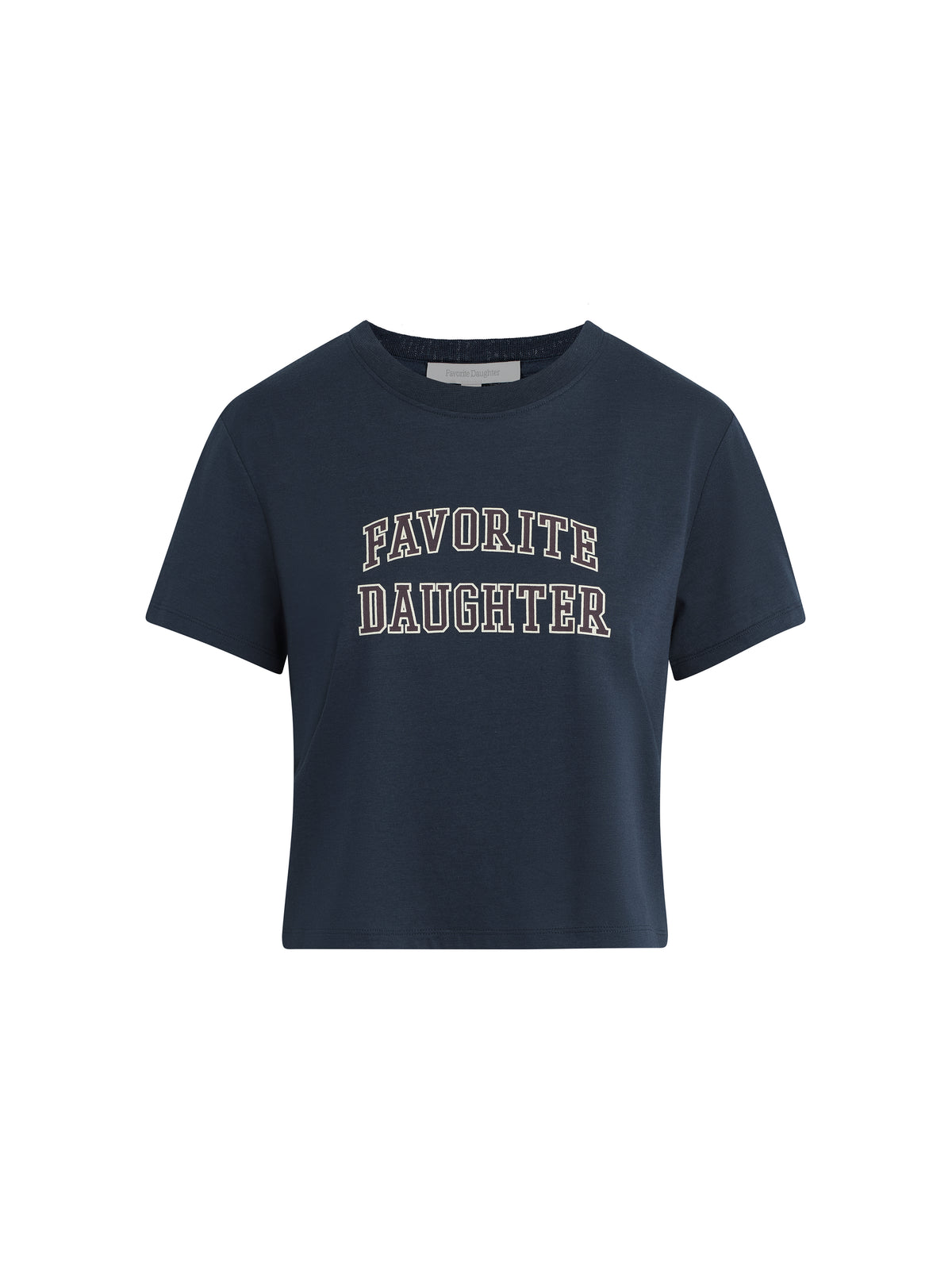 Navy blue t-shirt with 'FAVORITE DAUGHTER' text on a white background