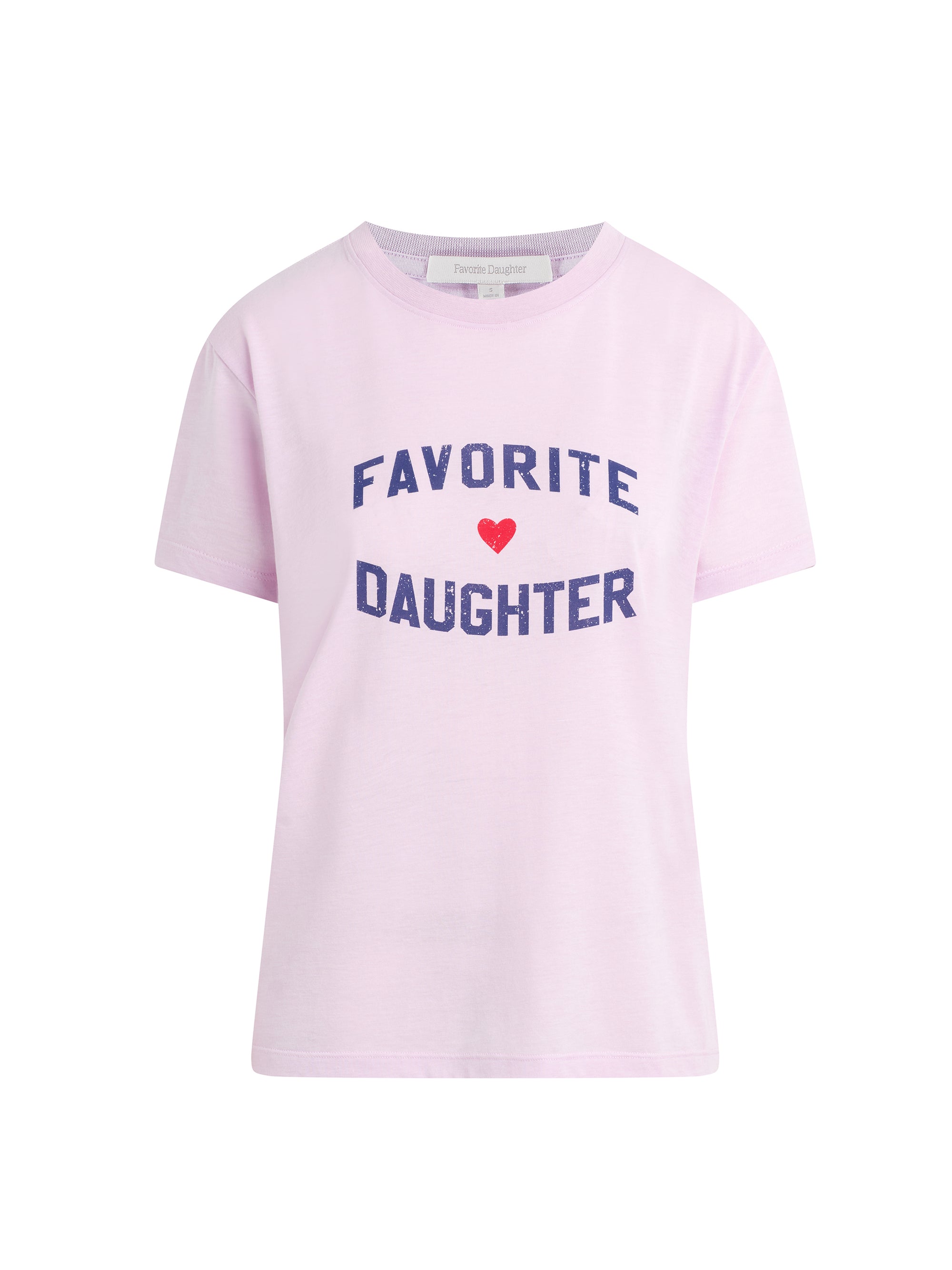 Pink t-shirt with 'Favorite Daughter' text 