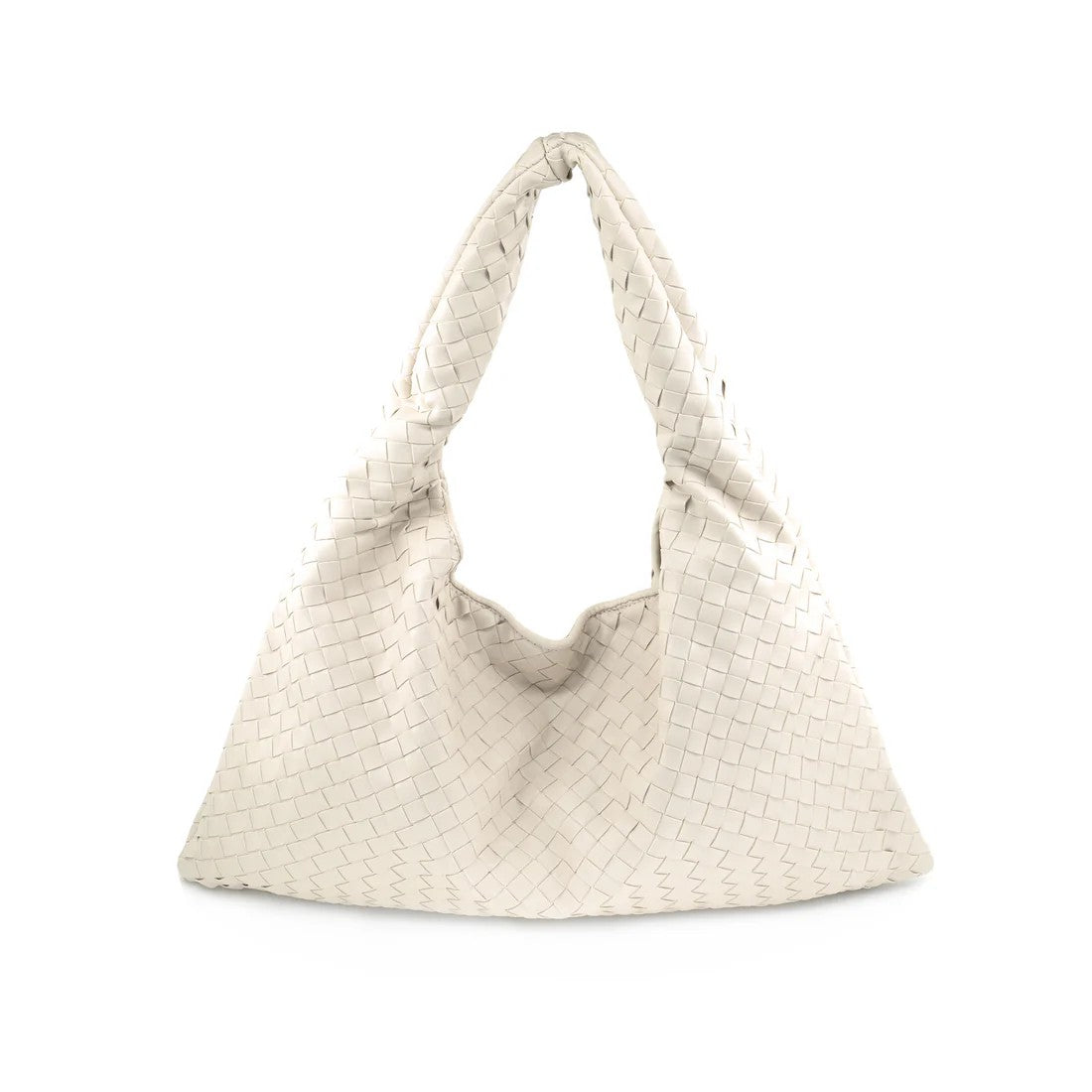 White woven handbag on a white background