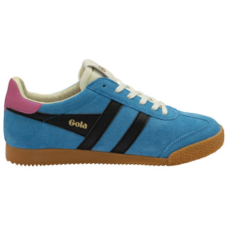 A blue, black, and fuchsia women's sneaker with a Gola logo on the side and a gum outsole.