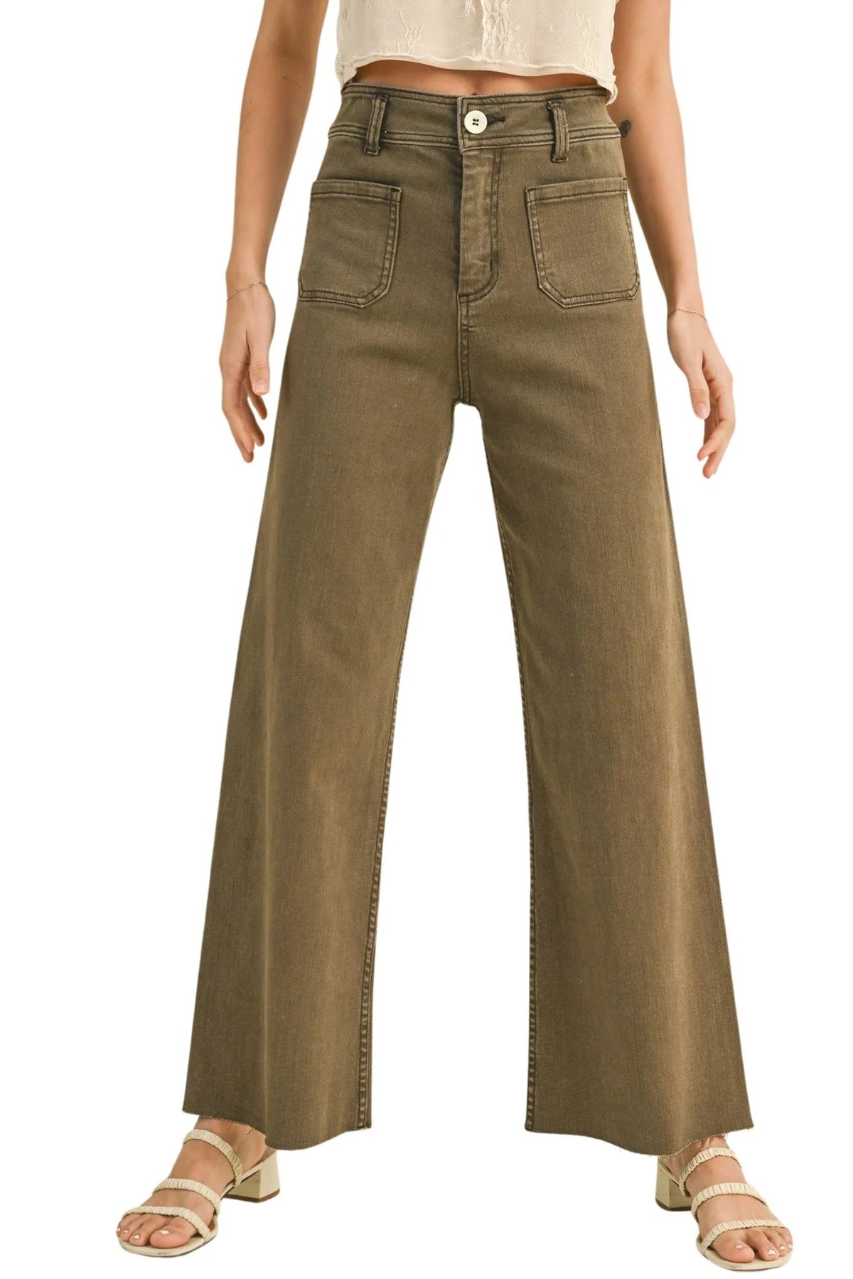 HIGH-RISE WIDE LEG PANTS WITH FRONT POCKET