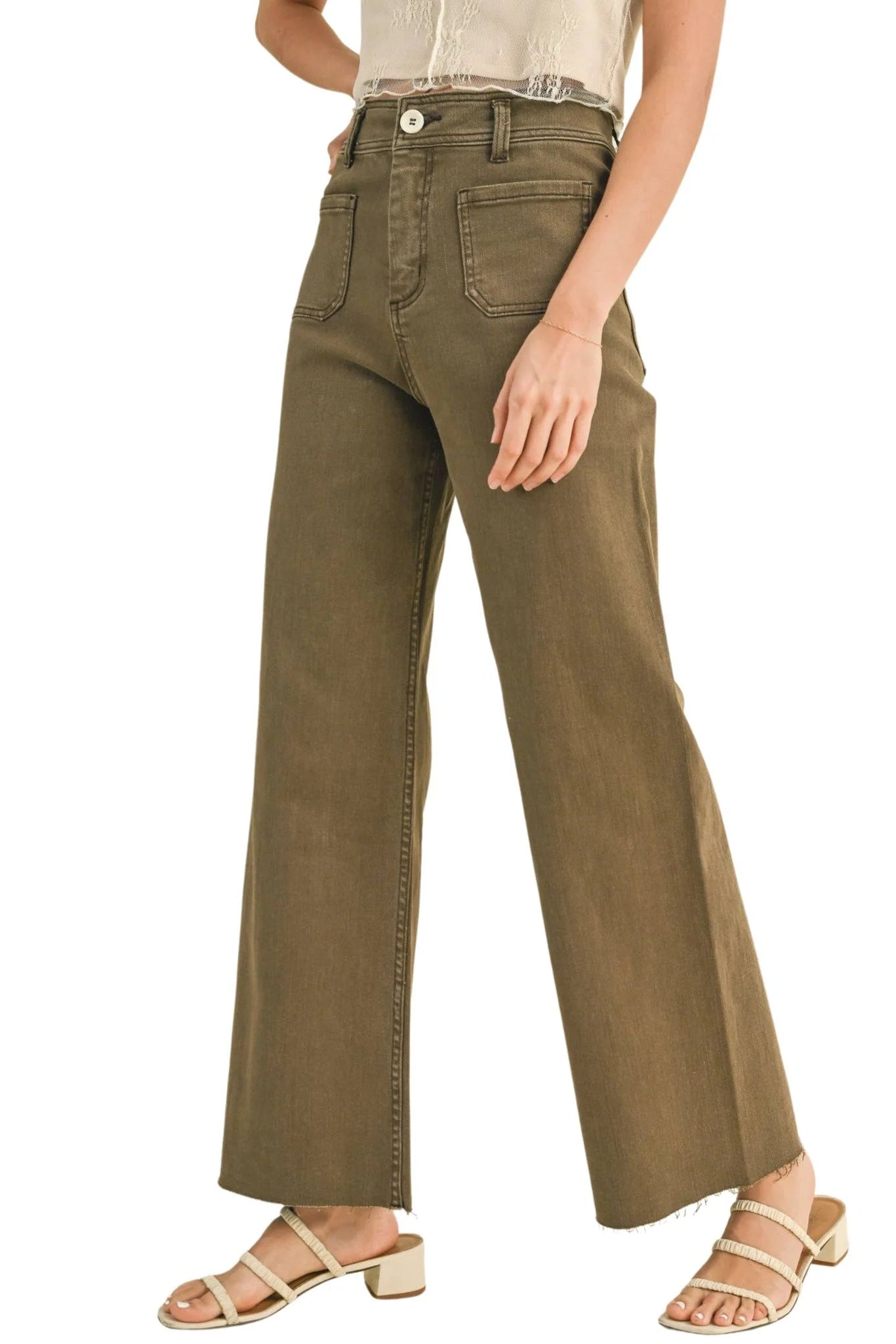 HIGH-RISE WIDE LEG PANTS WITH FRONT POCKET