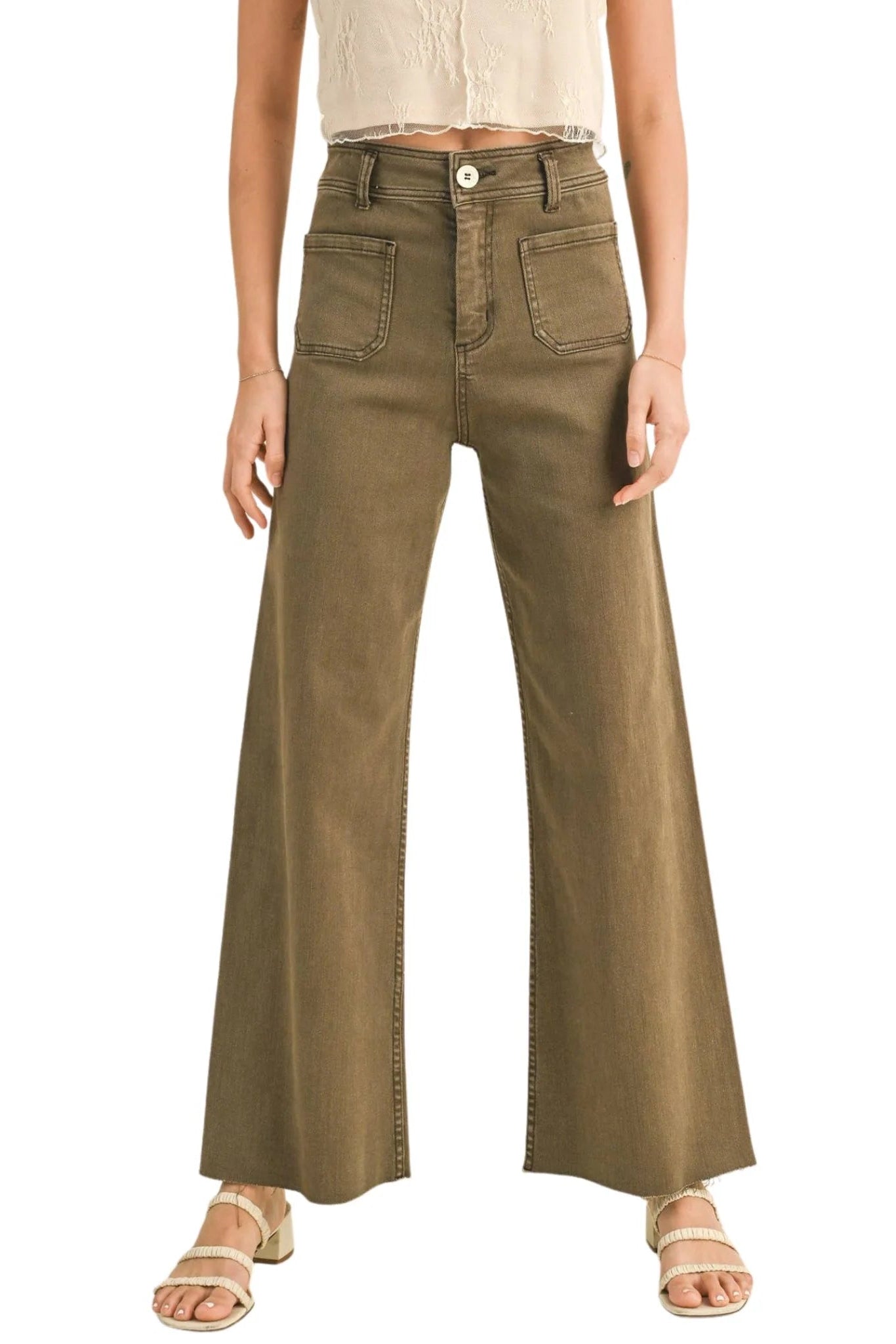 HIGH-RISE WIDE LEG PANTS WITH FRONT POCKET