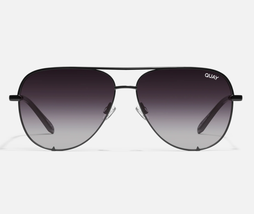A pair of black aviator sunglasses with polarized lenses and metal arms.
