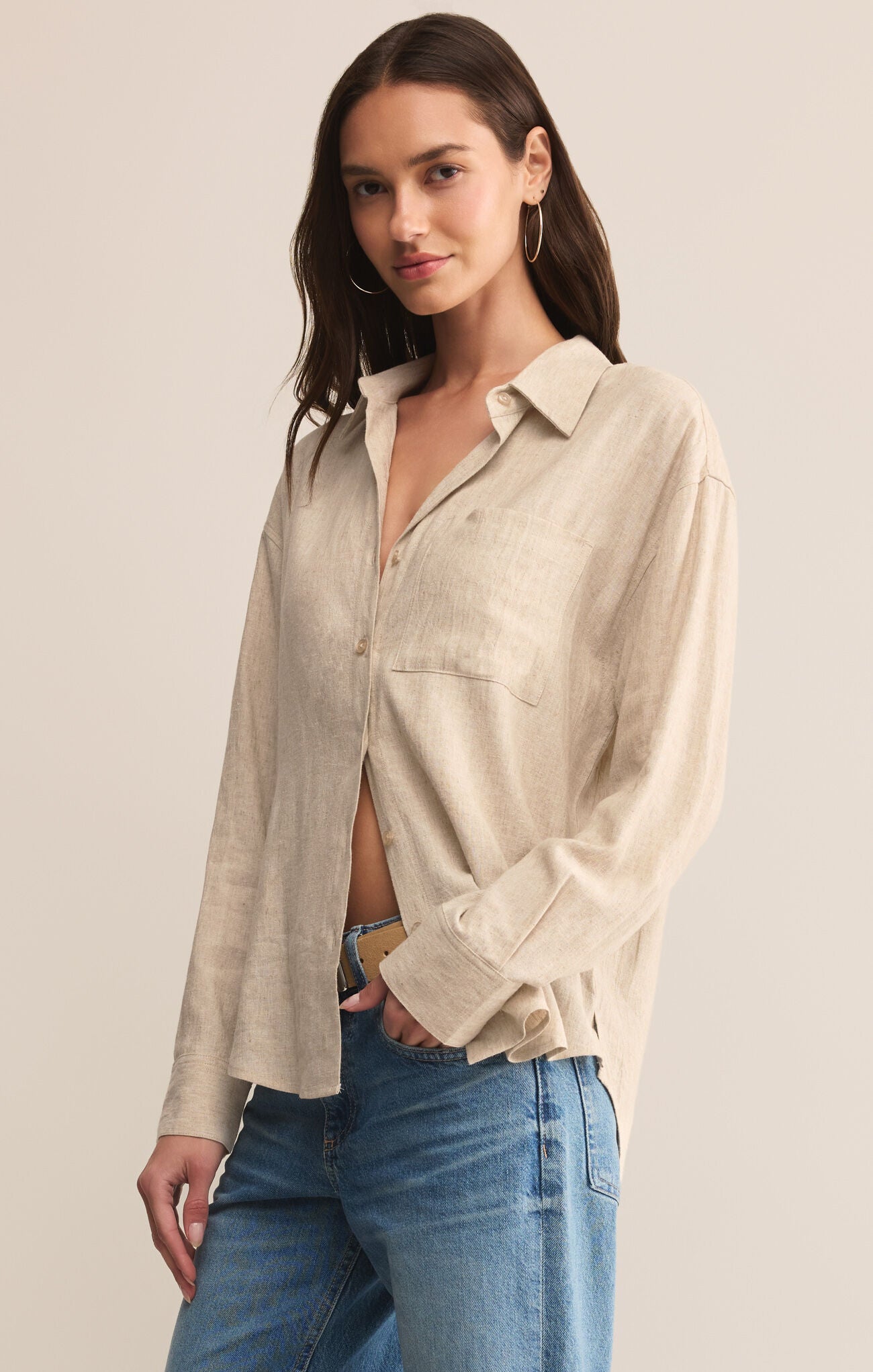 Woman wearing ALFIE button up shirt STMT BOUTIQUE 