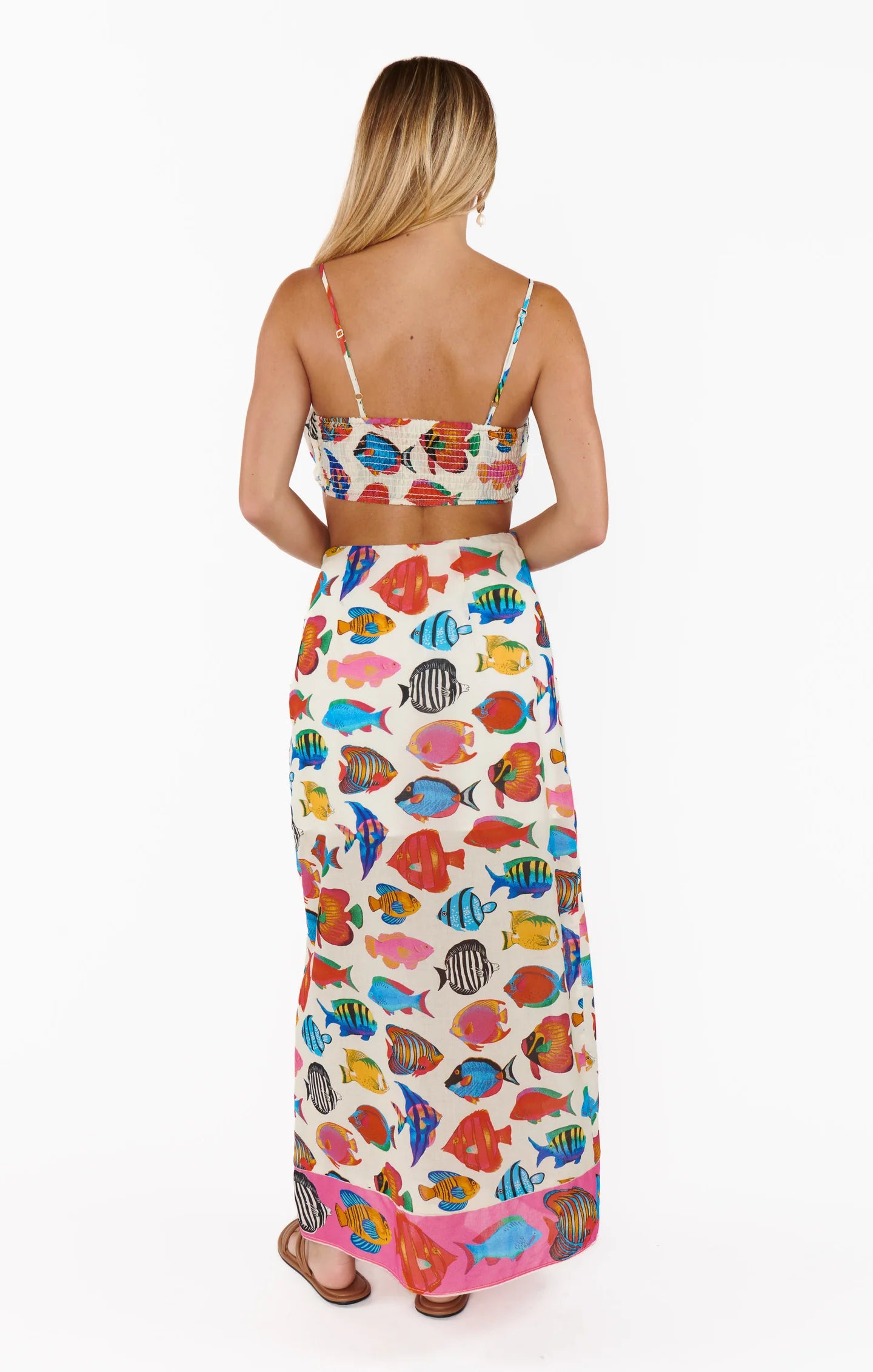 Woman wearing Cartagena top with trousers elegant everyday outfit