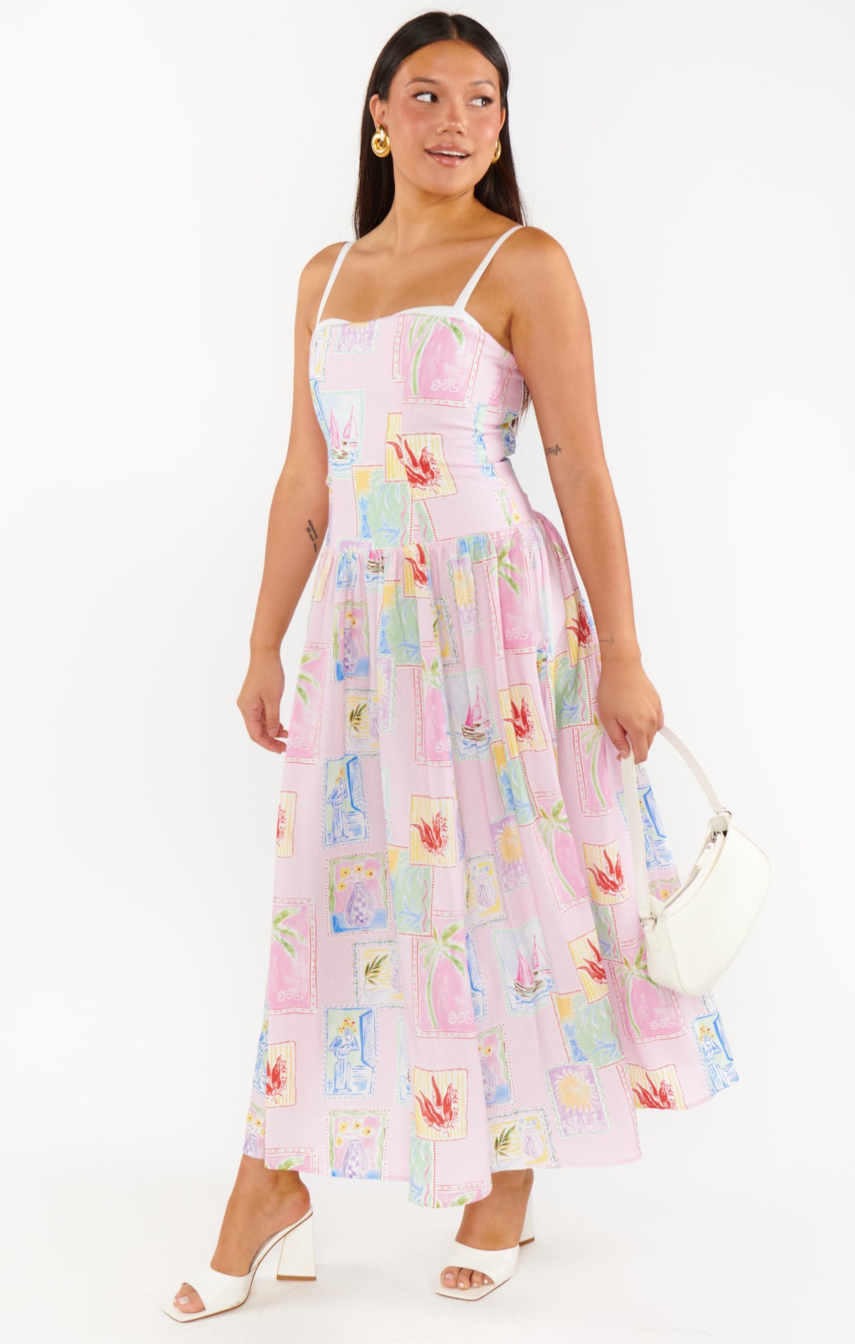 Woman wearing a colorful floral 